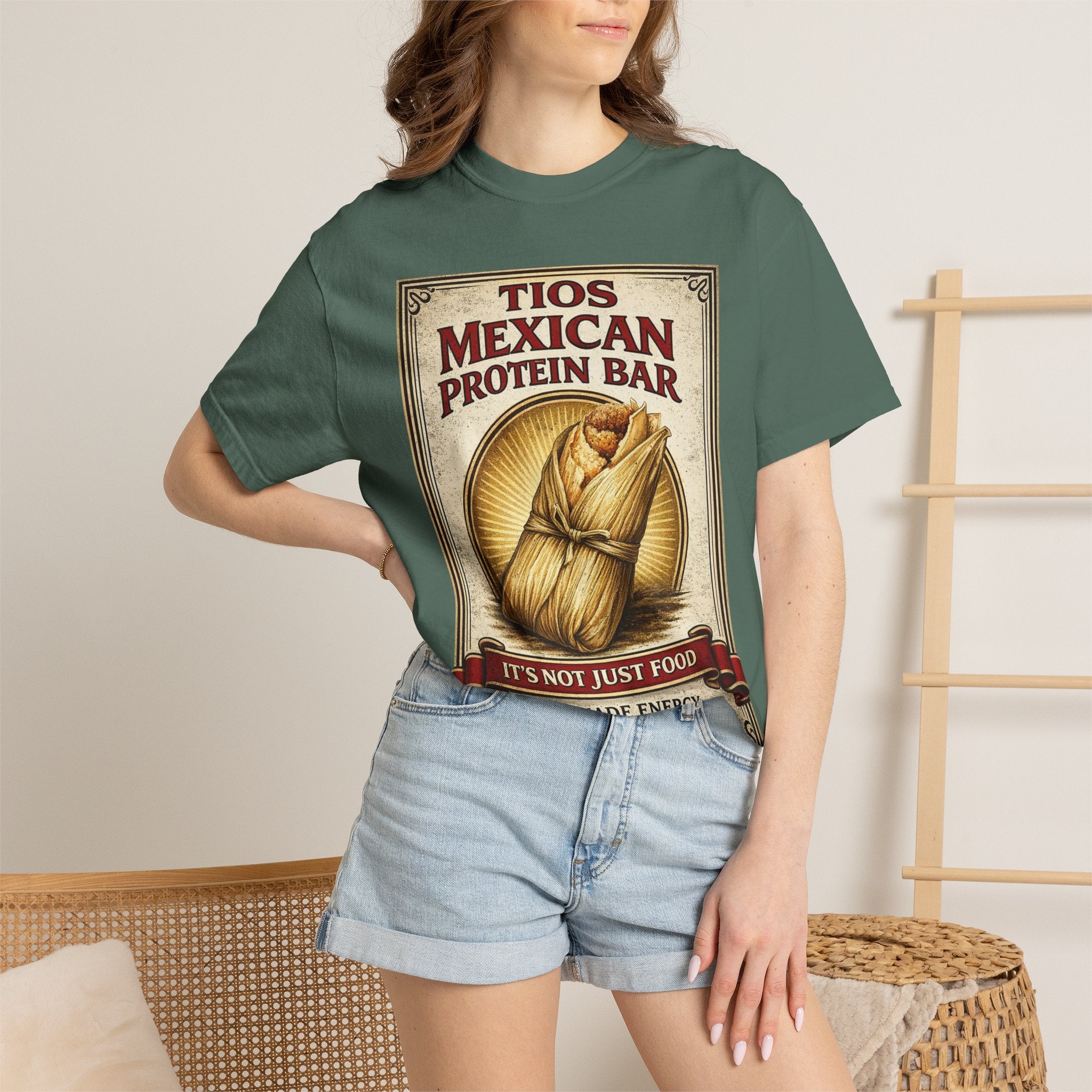 T-Shirt — "Tios Mexican Protein Bar" Vintage Tamale Design