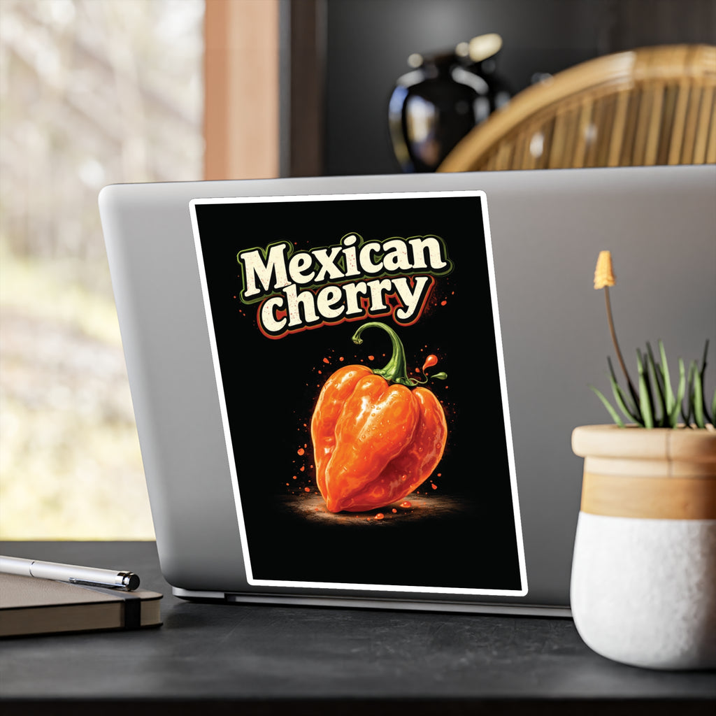 Mexican Cherry Sticker — Habanero Pepper Kiss-Cut Vinyl Decal