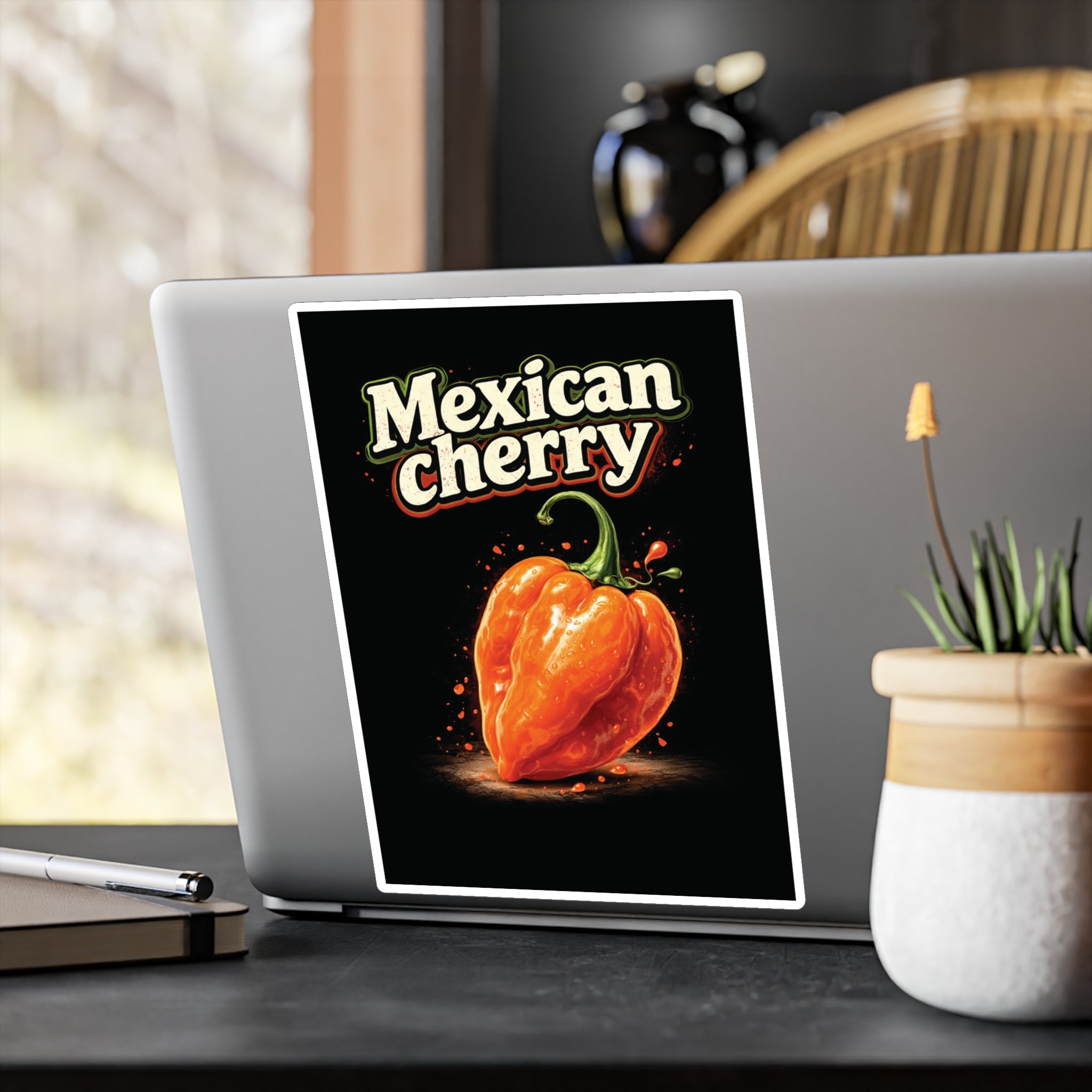 Mexican Cherry Sticker — Habanero Pepper Kiss-Cut Vinyl Decal