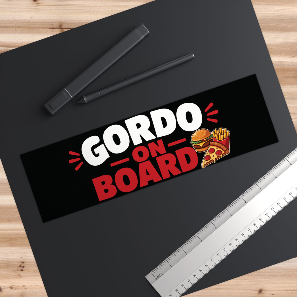 Gordo On Board Bumper Sticker — Funny Baby/Family Car Decal with Burger, Fries & Pizza