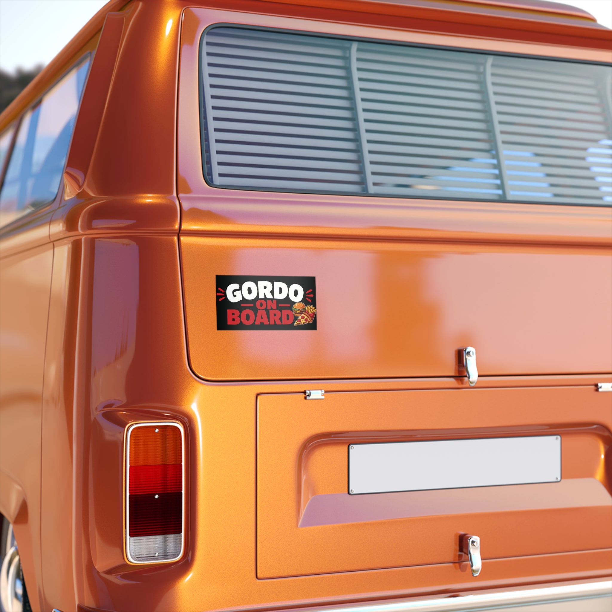 Gordo On Board Bumper Sticker — Funny Baby/Family Car Decal with Burger, Fries & Pizza