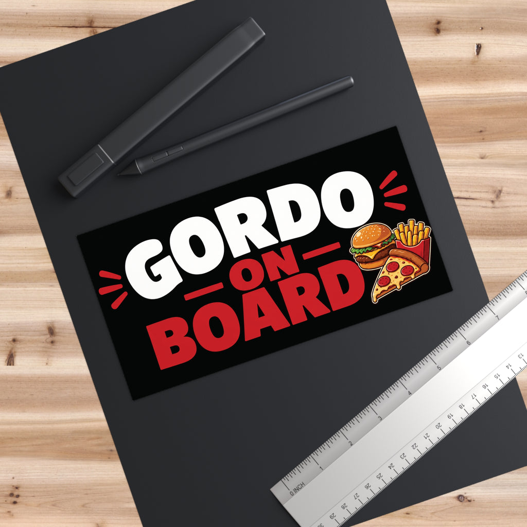 Gordo On Board Bumper Sticker — Funny Baby/Family Car Decal with Burger, Fries & Pizza