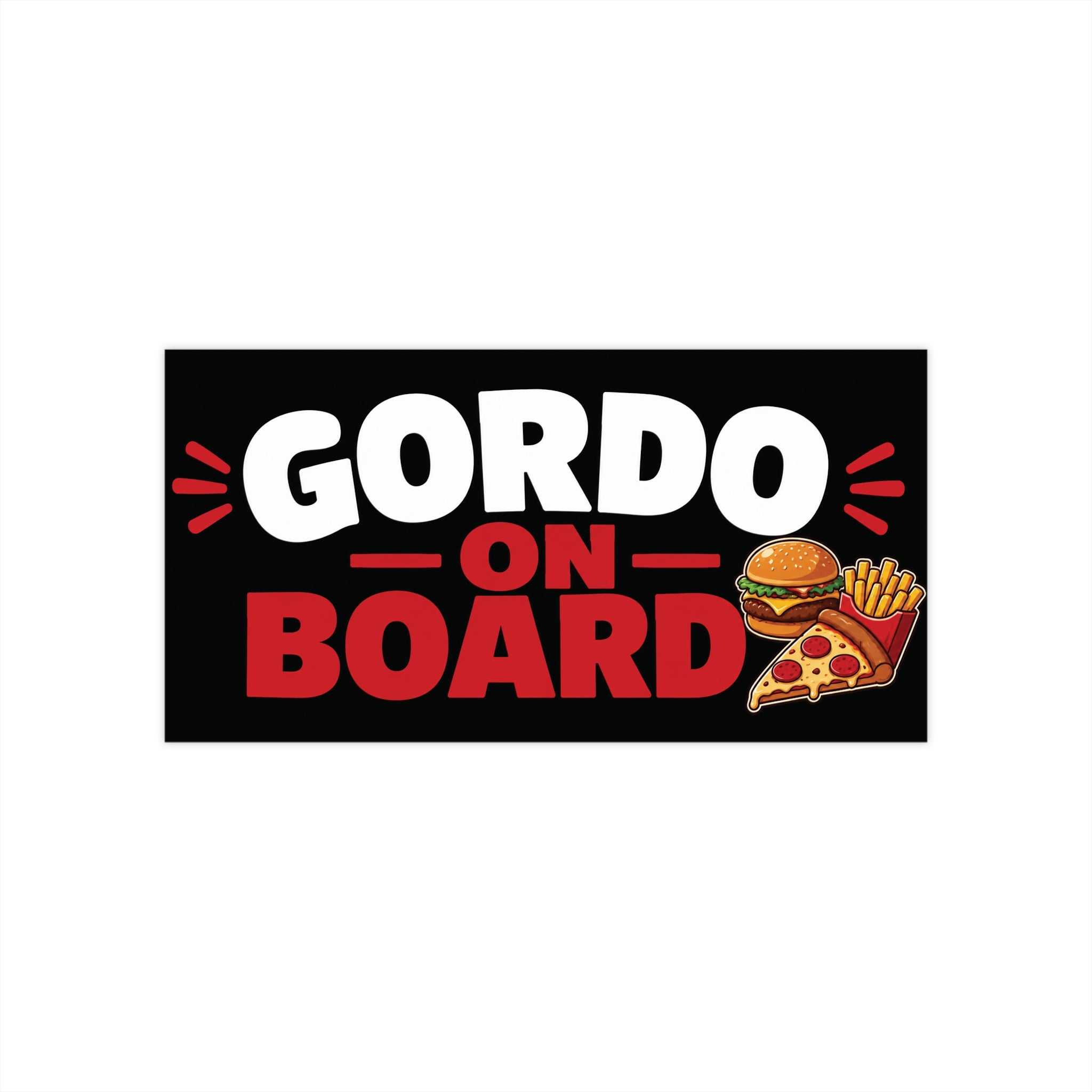 Gordo On Board Bumper Sticker — Funny Baby/Family Car Decal with Burger, Fries & Pizza