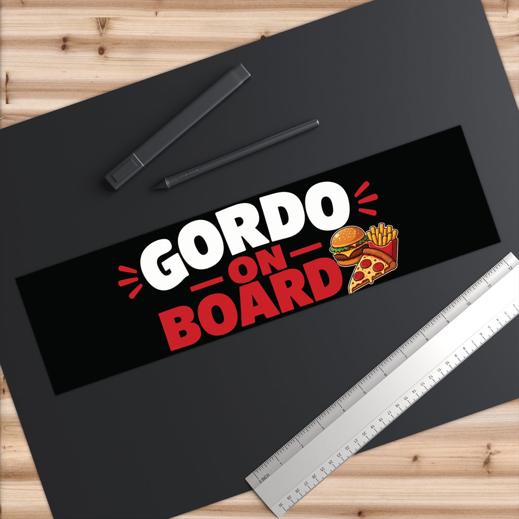 Gordo On Board Bumper Sticker — Funny Baby/Family Car Decal with Burger, Fries & Pizza