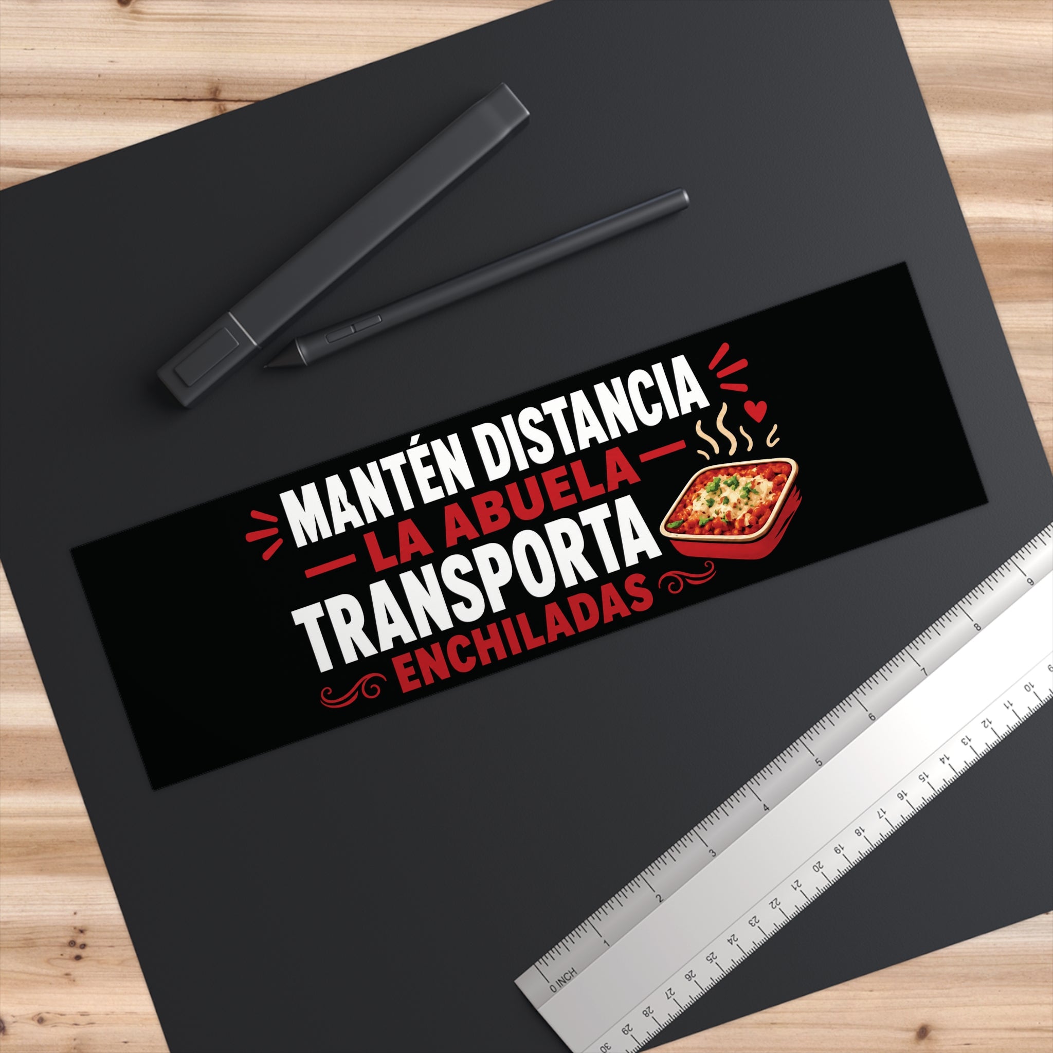 Bumper Sticker – "Mantén Distancia La Abuela Transporta Enchiladas" Funny Spanish Car Decal